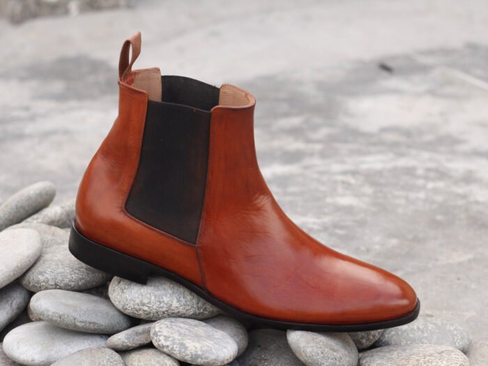 Handmade Men's Tan Leather Chelsea Boots, Men Ankle Boots, Men Designer Boot