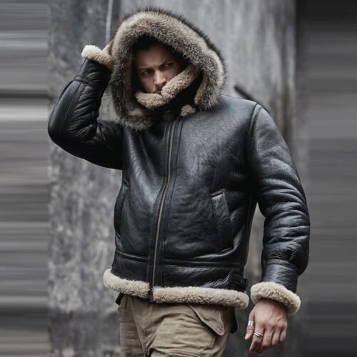 black jacket with a fur-lined hood