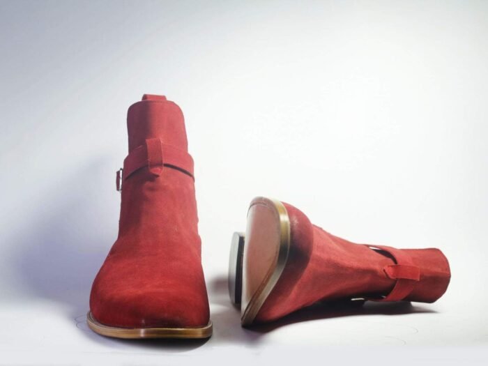 Red Suede Buckle Boots