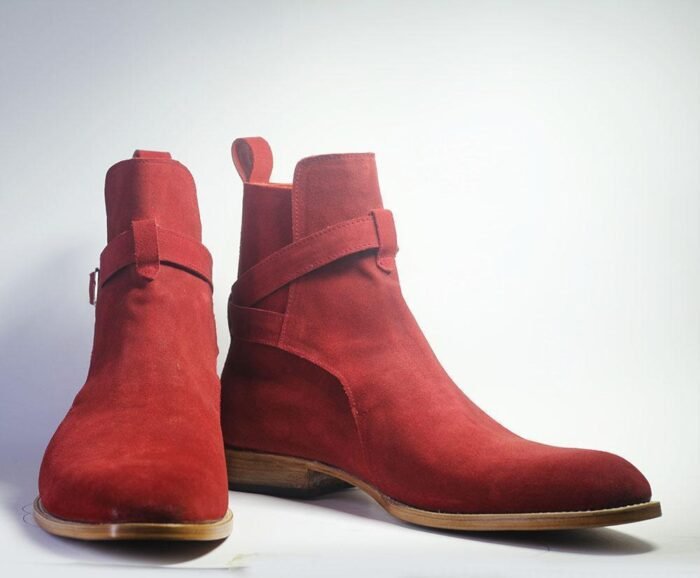 Red Suede Buckle Boots