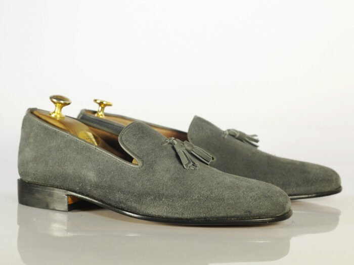 Gray Suede Tassel Loafers