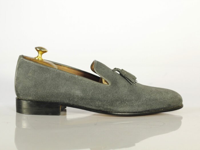 Gray Suede Tassel Loafers