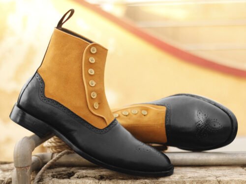 Men Tan Black Leather