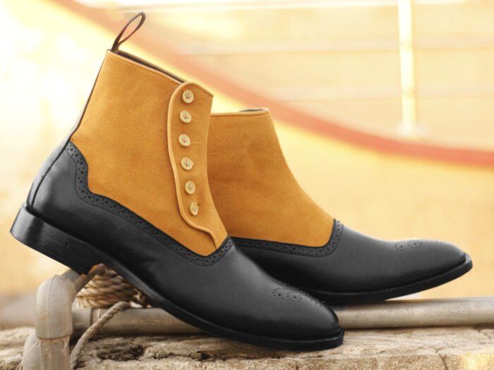 Men Tan Black Leather