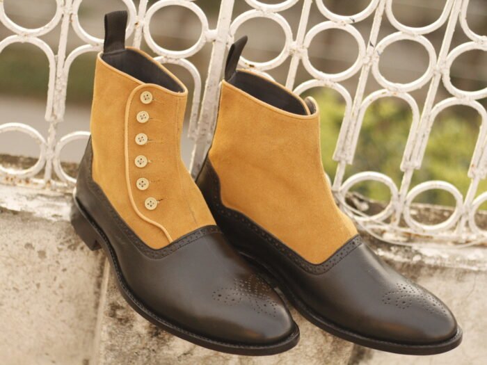 Men Tan Black Leather