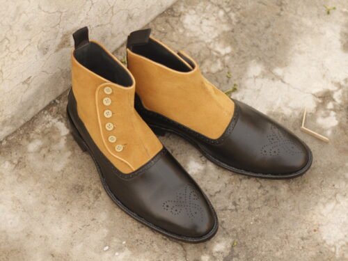 Men Tan Black Leather