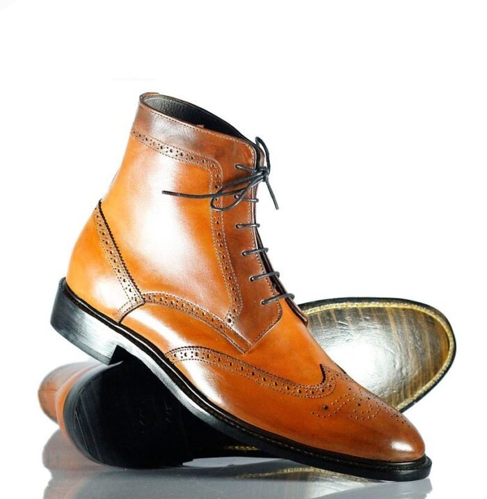 Leather Brogue Up Boots