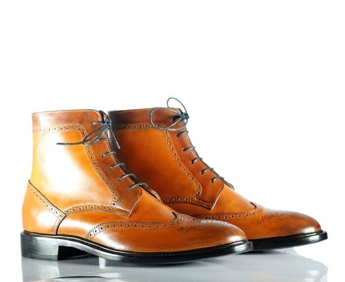 Leather Brogue Up Boots