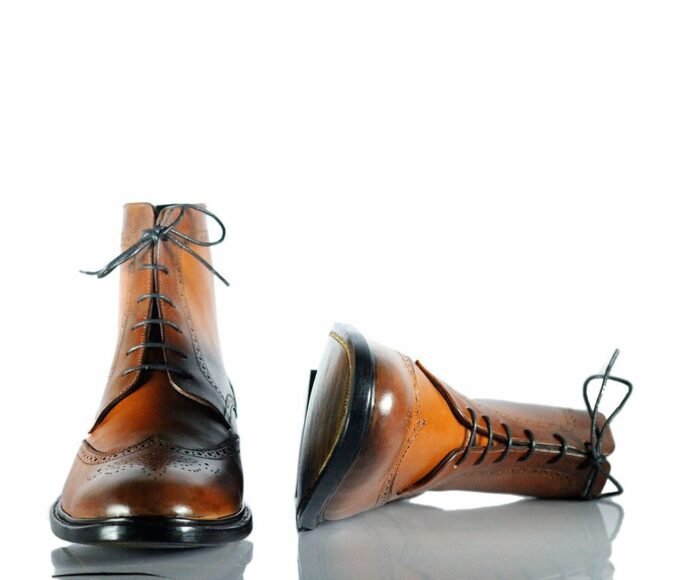 Leather Brogue Up Boots