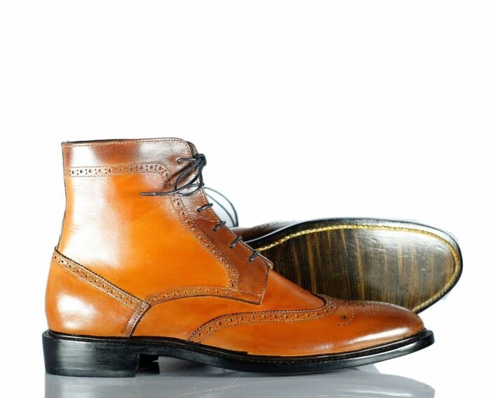 Leather Brogue Up Boots