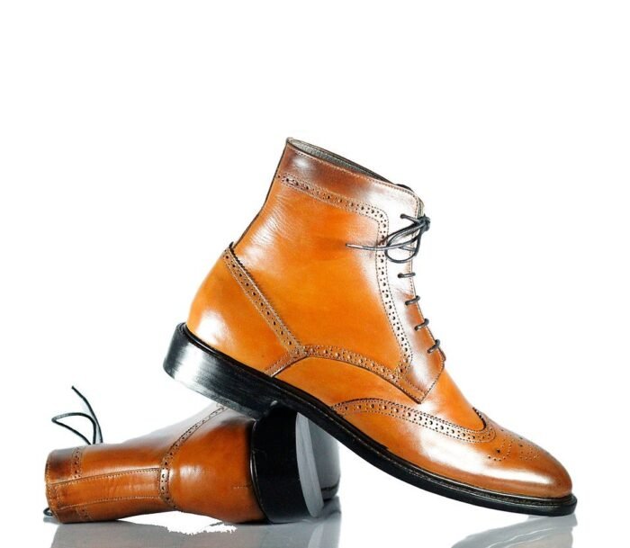 Leather Brogue Up Boots