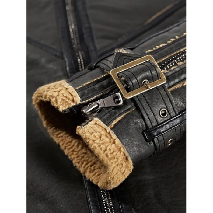 Shearling Collar Leather Jacket