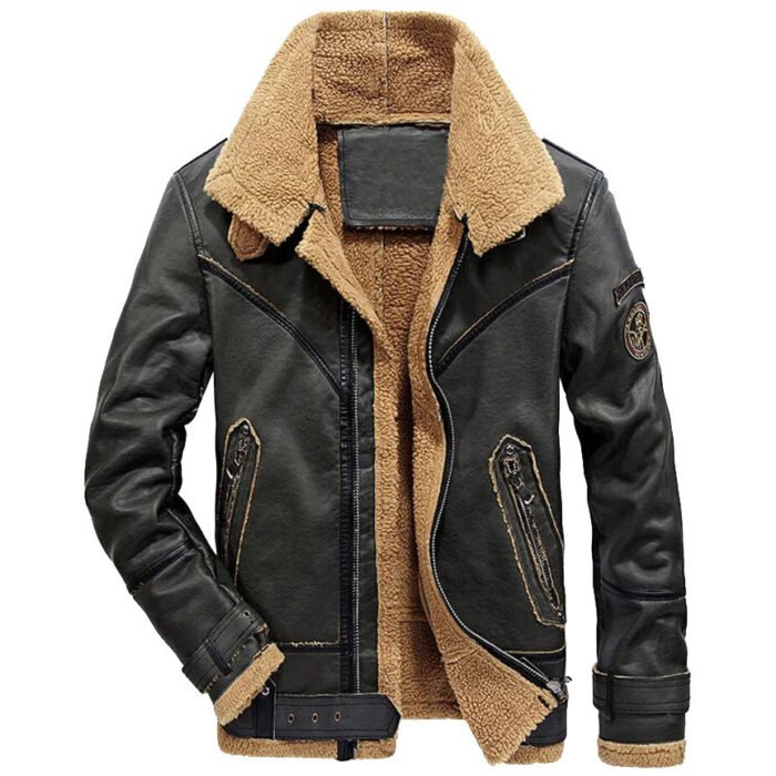 Shearling Collar Leather Jacket