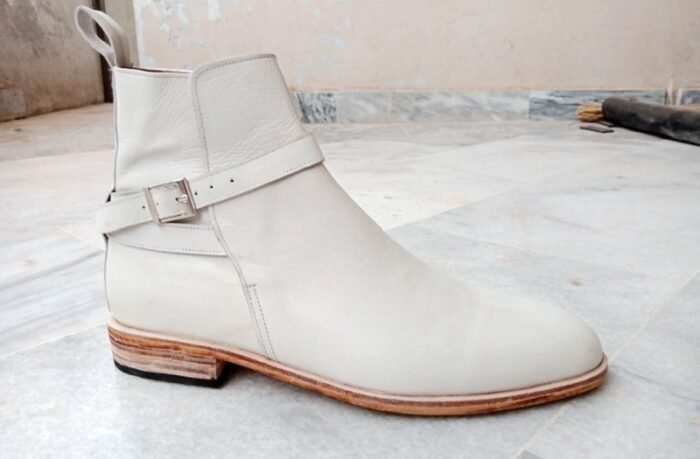 Men Handmade ankle boot White Color Leather Jodhpur boot Men ankle boot - Image 2