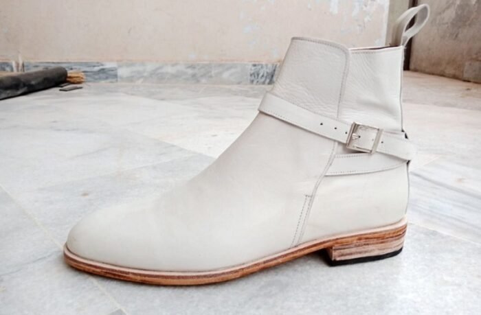 Men Handmade ankle boot White Color Leather Jodhpur boot Men ankle boot - Image 3