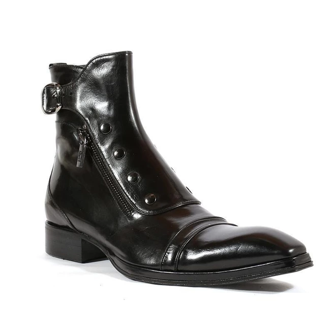 Men Handmade Ankle Boot New Black Side Zipper Buttons High Formal Boot - Image 2