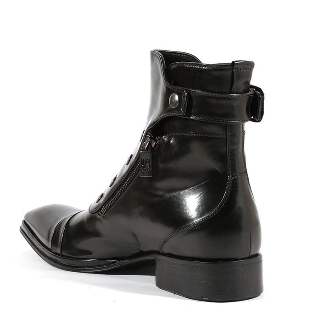 Men Handmade Ankle Boot New Black Side Zipper Buttons High Formal Boot - Image 3