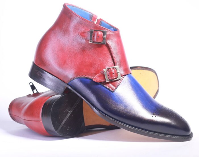 Men's Handmade Toe Boot Leather Multi Color Brogue Monk Side & Zipper Boot - Image 2