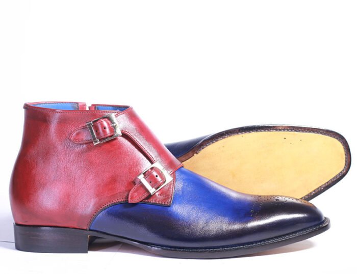 Men's Handmade Toe Boot Leather Multi Color Brogue Monk Side & Zipper Boot - Image 3