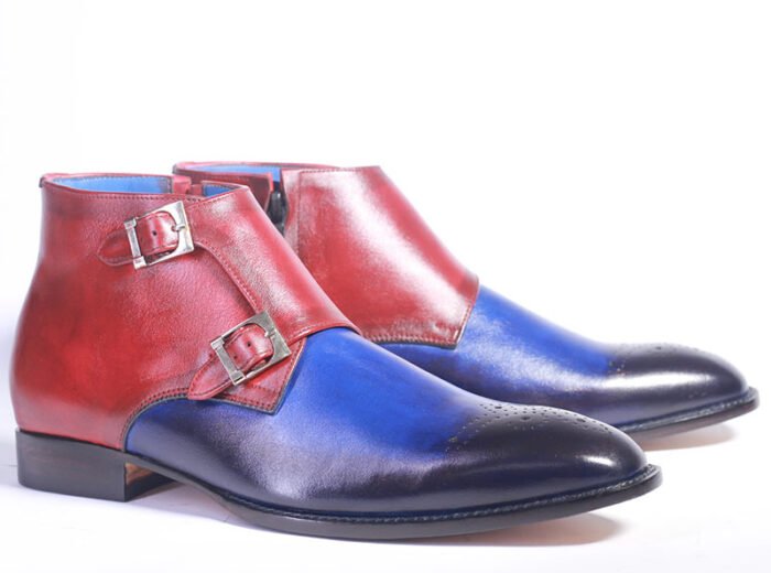 Men's Handmade Toe Boot Leather Multi Color Brogue Monk Side & Zipper Boot - Image 5
