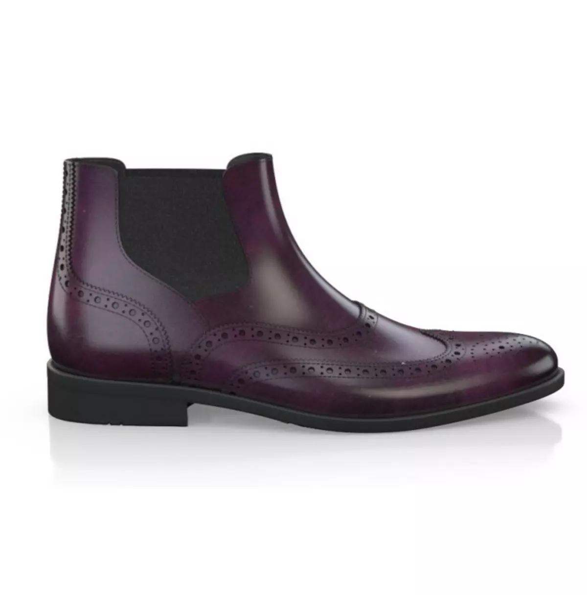 Men Handmade Ankle Boot Maroon Leather Chelsea Wingtip Brogue Boot - Image 2