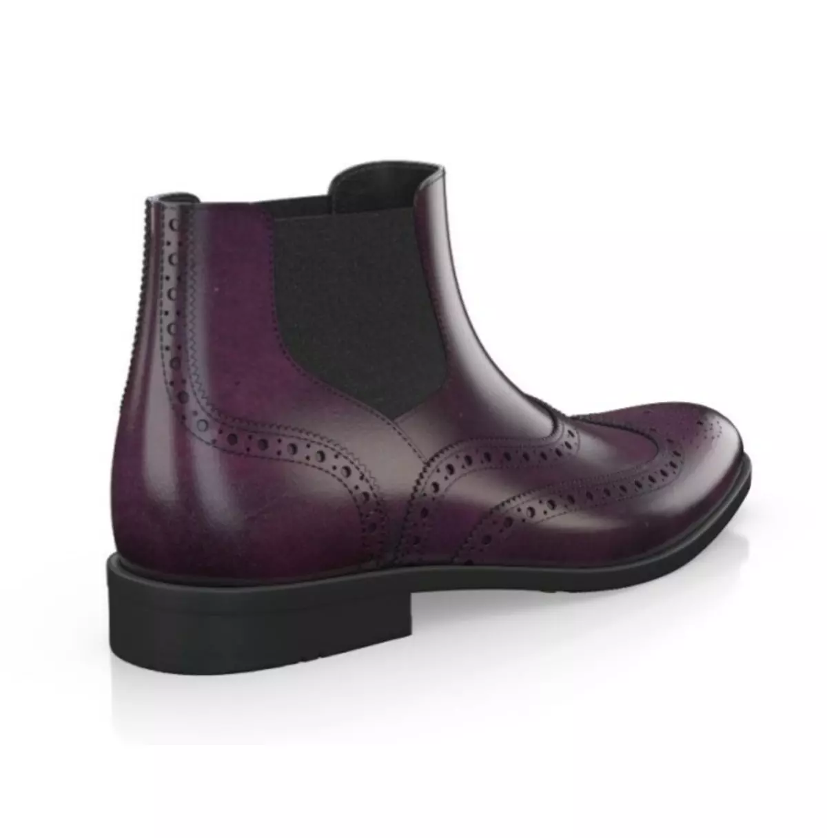 Men Handmade Ankle Boot Maroon Leather Chelsea Wingtip Brogue Boot - Image 3