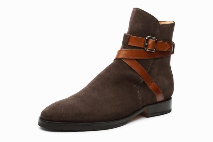 Men Leather Ankle Boot Jodhpur Brown Buckle Premium Quality - Image 3