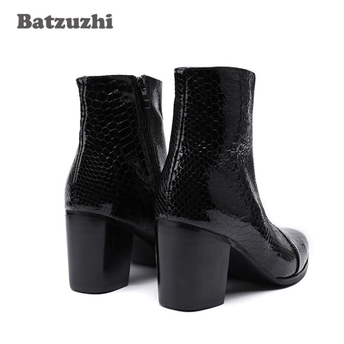 Men Leather Ankle Boot 7CM High Heels Boots Pointed Toe Black Boot - Image 4