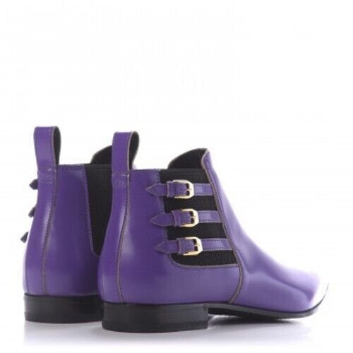 Men Leather Ankle Boot GUCCI Purple Cordovan Lux Boot NIB Style - Image 4